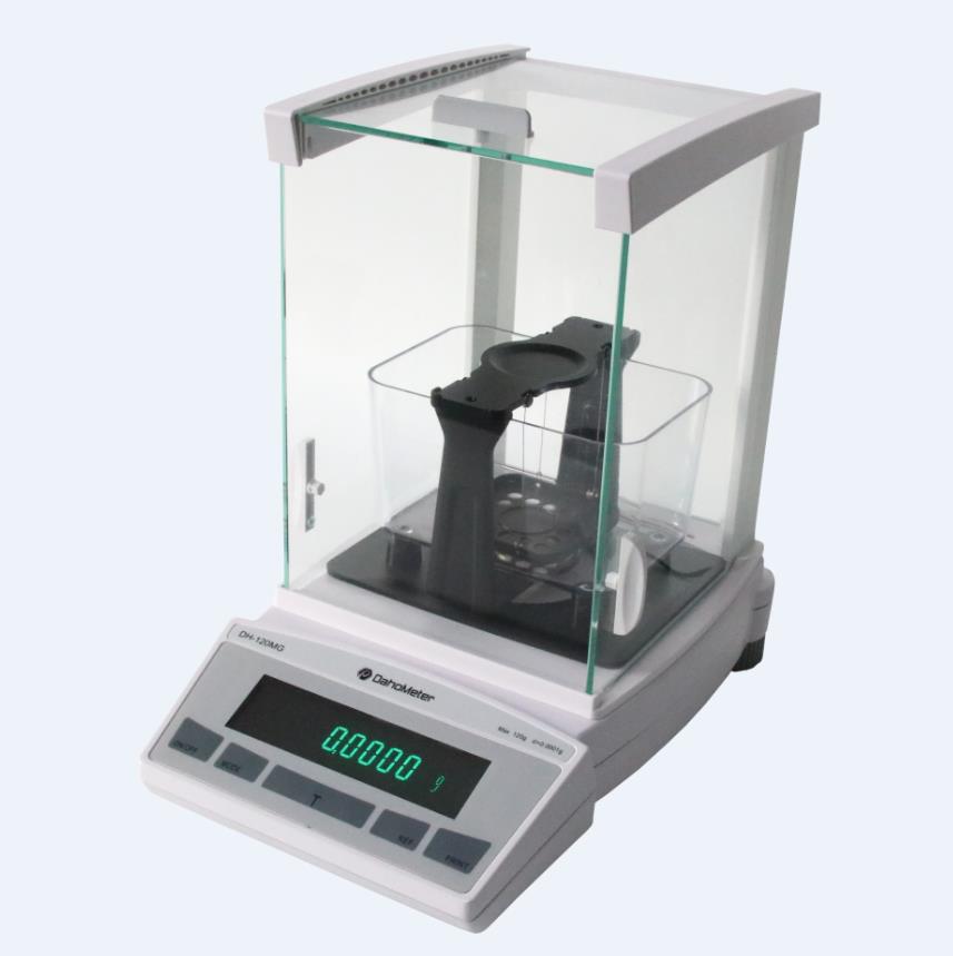進(jìn)口品牌密度計(jì)DH-120MG適用于：橡膠、塑料、硬質(zhì)合金、粉末冶金、電線電纜、復(fù)合材料、礦石、食品、化妝品、鞋材、玻璃、化工原料、貴金屬回收等行業(yè)?？芍苯幼x出固體、顆粒體、薄膜體、粉末體之樣品在空氣中平均重量、水中平均重量及比重